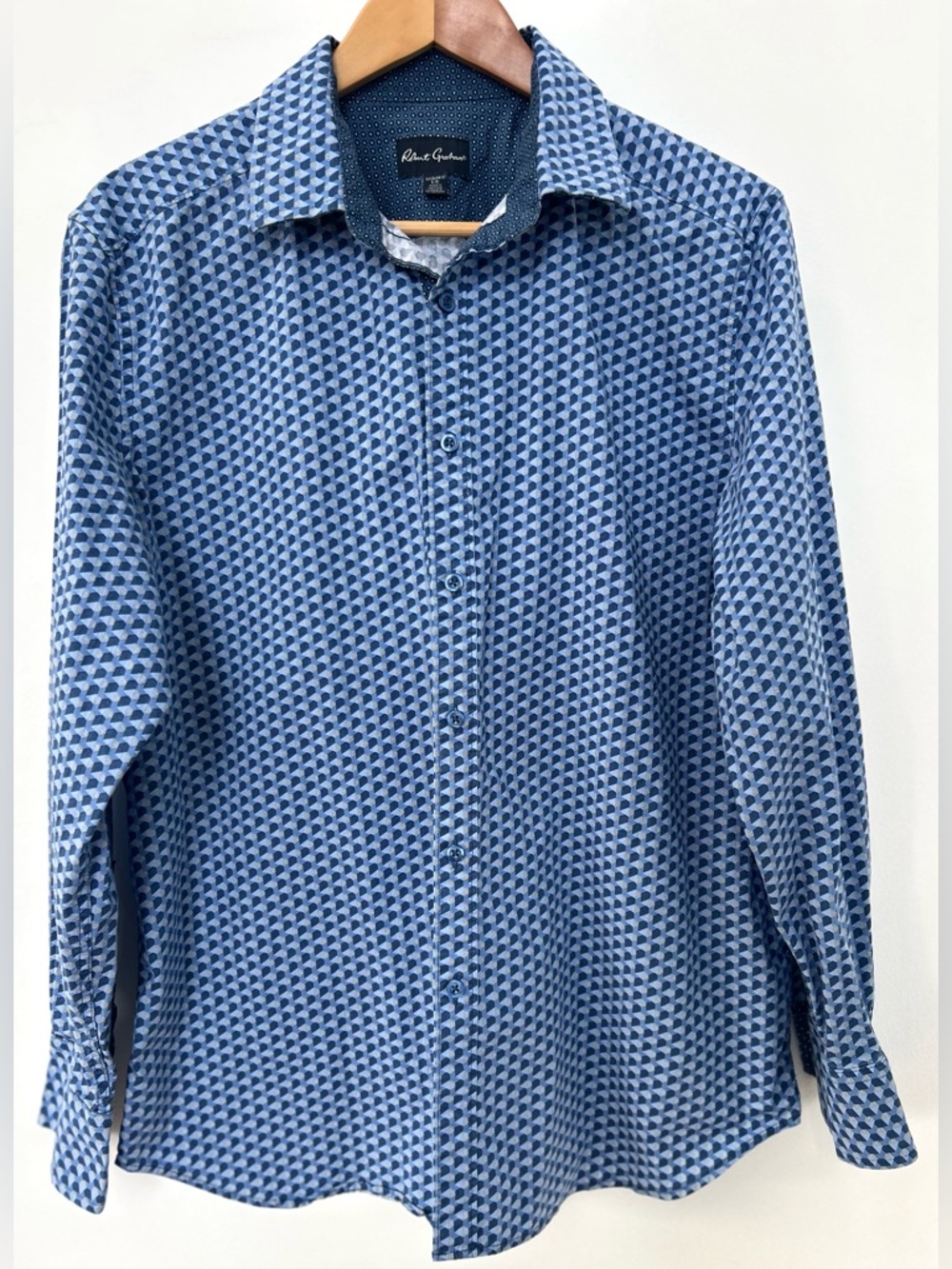 Robert Graham Geometric Button-Up Shirt Blue – Size L (16.5 / 34-35)